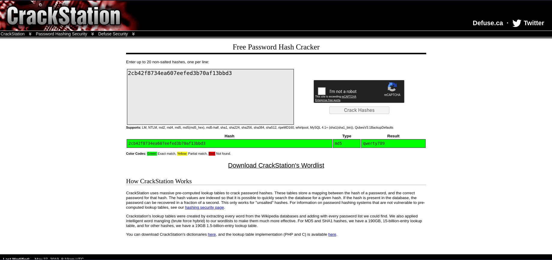 Vaccine MD5 Admin Hash