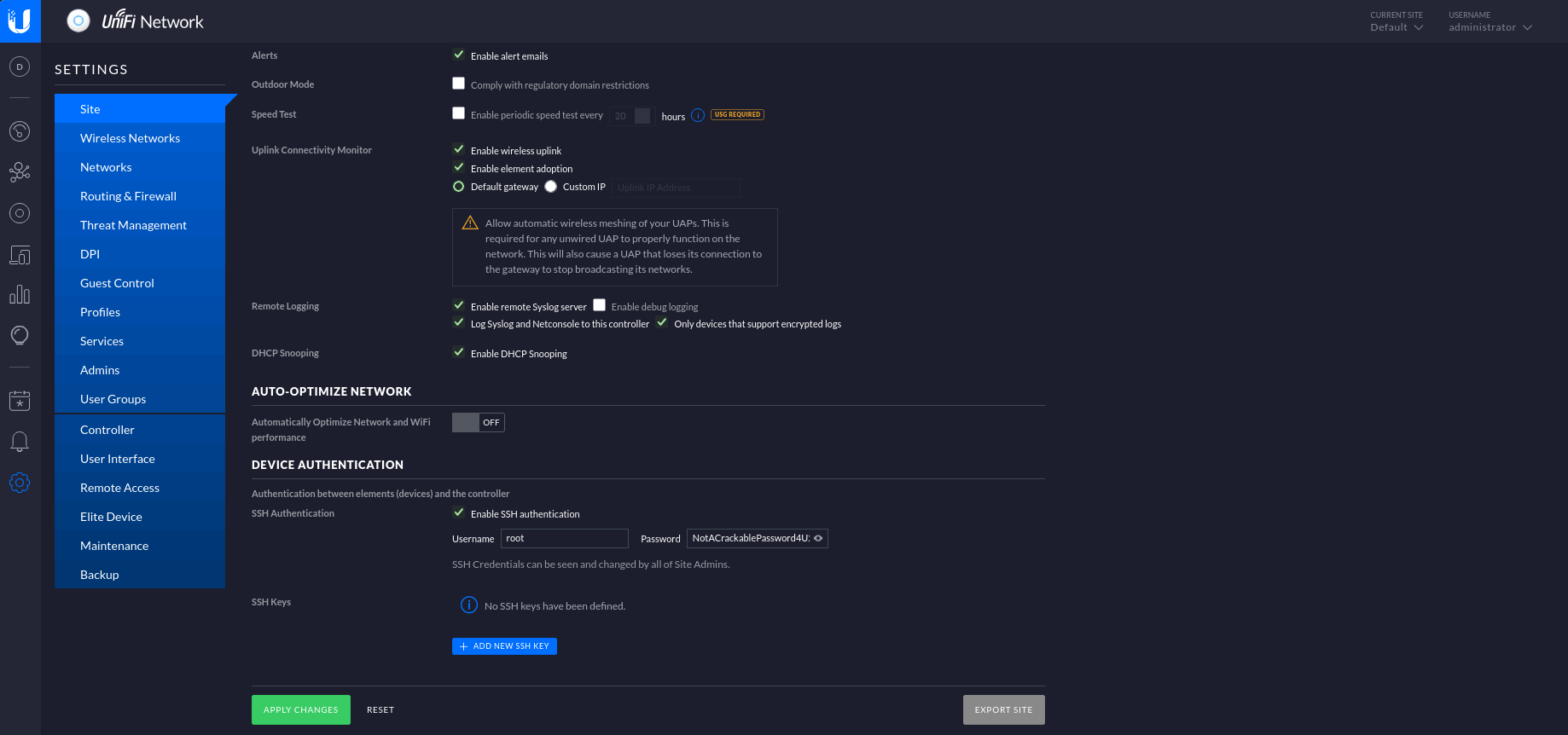 Webservice Administrator Settings